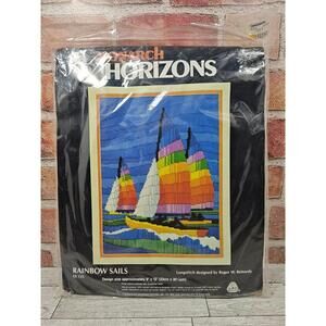 1986 Monarch Horizons Longstitch Needlepoint Rainbow Sails LS135 New Sealed Vtg
